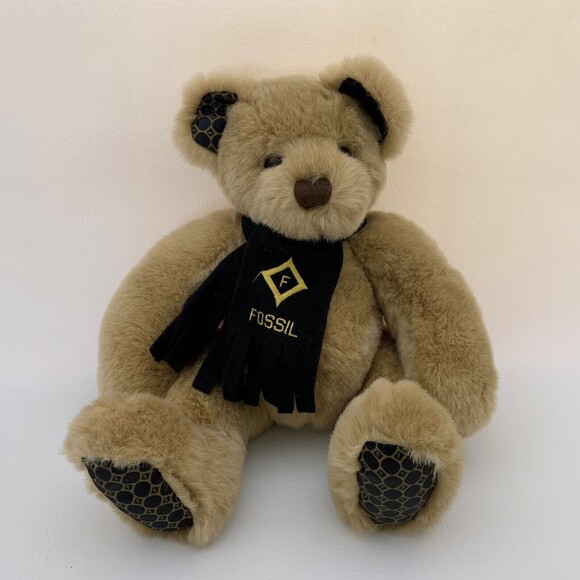 Authentic Fossil Teddy Bear Plush Stuffed Animal Felt Scarf - Picture 1 of 5